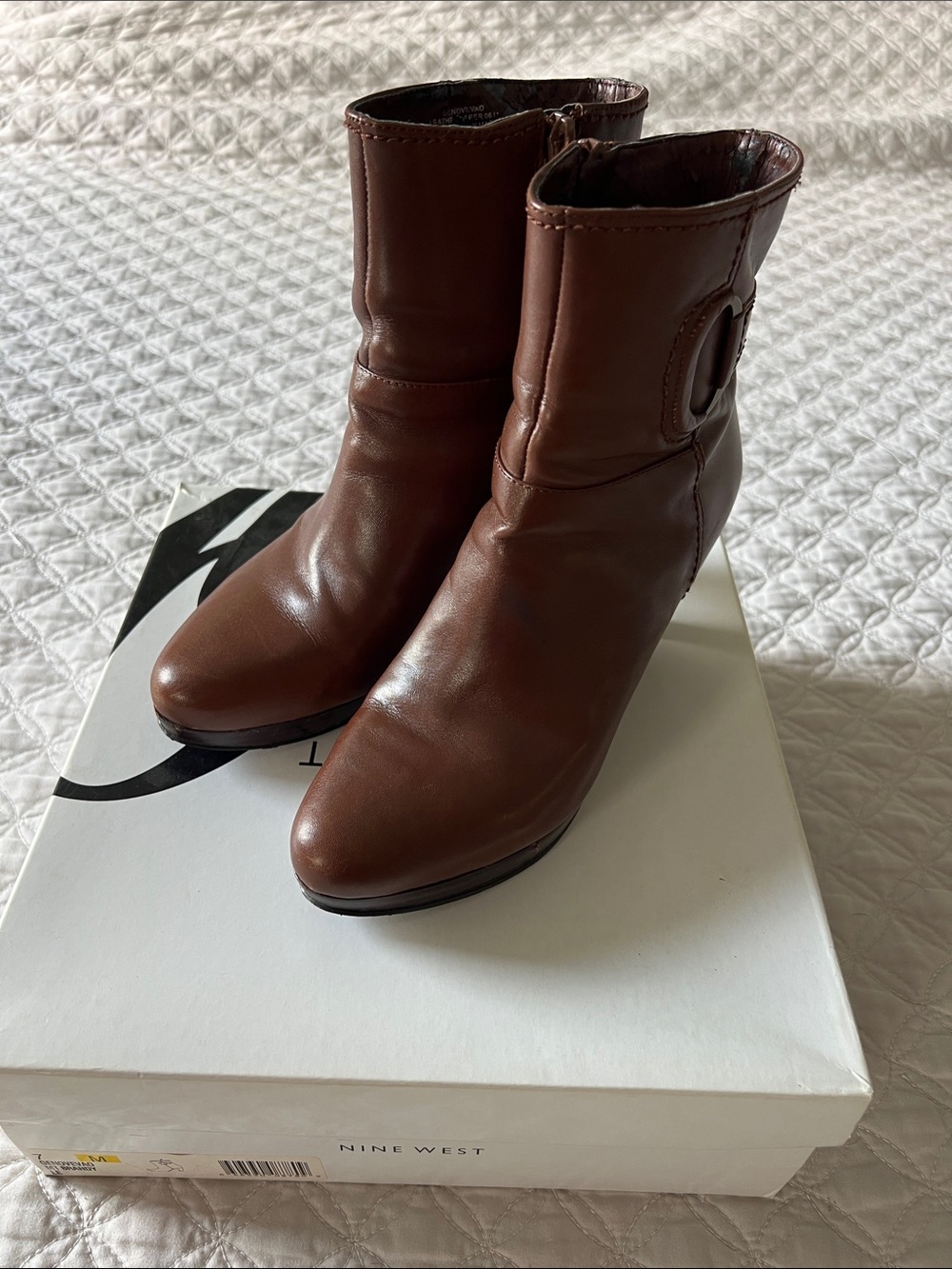 Nine West Brown Leather Mid-Calf Heeled Boots